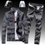 Meeste Kitsa L&otilde;ikega Denim Jakk P&uuml;ksid 2tk Komplekt Pikkade Varrukatega Joped T&auml;htedega Tr&uuml;kitud Vabaaegne Suur Suurus Must Valge Punane Poiste P&uuml;ksid XL gray