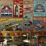 Retro Nostalgiline Foto Tapeet K&auml;sitsi Maalitud Euroopa Stiilis Klassikalise Auto Seinamaalid Baar Restoran Seina Tapeet Seintele 3D 200 cm(W) x 140 cm(H)