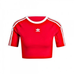 adidas Originals triibuline l&uuml;hikeste varrukatega crop top naistele, punane L punane