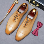 Ehtne nahk Luksusbr&auml;nd Kontorikingad T&auml;isteranahk Hingav Formaalne Kingad Mehed &Auml;ri Oxford Kinga Pulmad 45 kollane