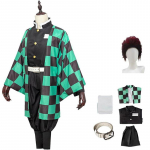 Tanjiro Kamado Cosplay Kost&uuml;&uuml;m, T&auml;ielik Komplekt Demon Slayer Kimetsu No Yaiba Riided Meestele Halloweeni Pidu S roheline