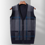 Uus s&uuml;gis-talvine meeste kootud kardiganvest keskealistele ja eakatele s&uuml;gis-talvine vabaaja V-kaelusega vest lahtine versioon villane vest XXXL black