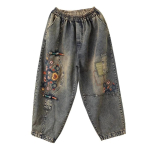 Kunstilised Retro Tikitud Teksap&uuml;ksid Naiste Riided Kevad S&uuml;gis L&otilde;dvad K&otilde;rge V&ouml;&ouml;koht Elastne Denim P&uuml;ksid Naiste Vabaaja P&uuml;ksid XL black