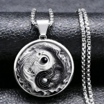 Meeste Tai Chi Yin Yang Karpkala Raud Mood Moodielemendid Ripatsiga Kaelakee 50cm(Necklace Size) white