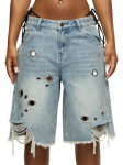 Naiste Keskmise V&ouml;&ouml;kohaga Laiad Denim Bermuda L&uuml;hikesed P&uuml;ksid Street Rebitud &Auml;&auml;ris Avaustega Camo Denim Viie Tollised L&uuml;hikesed P&uuml;ksid Mittevenivast Denimist L&uuml;hikesed P&uuml;ksid S sinine
