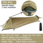 &Uuml;limalt kerge telk-1-inimese bivy-telk telkimiseks &uuml;heinimese v&otilde;rkbivy veekindel magamiskott varustus seljakotireisiks &uuml;ksi matkatelk T01 Pro-Khaki
