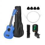 21-tolline v&auml;rviline akustiline sopran Ukulele algaja Ukulele Uke komplekt Basswood koos kandekotiga Uke rihm Keeled tuuner sinine