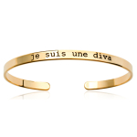 Les Tr&eacute;sors De Lily [P0150] - Bracelet plaqu&eacute; or ouvert 'Messages' (Je suis une diva) dor&eacute; - 56 mm 4 mm kuld