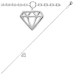 Les Tr&eacute;sors De Lily [Q8098] - Chaine Cheville Argent 'Diamant' argent&eacute; (rhodi&eacute;) - 25 cm 10x8 mm h&otilde;be