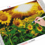 T&auml;isruudukujuline &uuml;mmargune teemantmaaling p&auml;ikeseloojangukunst kivist teemanttikandid ristpistes maastik mosaiik p&auml;evalill kodukaunistus Full Round (20X30CM)