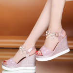 Naiste k&otilde;rged kontsad Kingad Wedges Pearl Crystal sandaalid 35 roosa