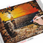 HUACANi teemantmaal p&auml;ikeseloojang t&auml;isnurkne/&uuml;mmargune meriteemanttikandid mosaiikmaastiku sisekujundus koduks Full Square 20*30 cm