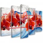 Viieosalise pildiga l&otilde;uenditr&uuml;kk Orchid Flowers Red 100x70 punane