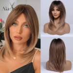 ALAN EATON s&uuml;nteetiline parukas mustanahalistele naistele t&uuml;drukutele naturaalne keskmine laineline tumepruun parukas tukkidega Cosplay Party kuumakindlatele juustele