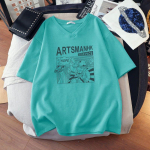 American Retro Couples V-kaelusega naiste T-s&auml;rk Suures suuruses Disain Sense of Cotton L&uuml;hikeste varrukatega Korea versioon topist S