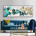 Abstract Geometry Kuld Klassikaline Luksus Plakat L&otilde;uendimaal Sinine Lint Pilt Kodukaunistus Seinakunst P&otilde;hjamaade tr&uuml;kk Ilma raamita 50cm&times;150cm NoFrame