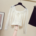 Kandiline kaelus prantsuse &otilde;&otilde;nsa pitspluus naiste 2023 s&uuml;gis, magus elegantne pitsiline s&auml;rk Naiste pikkade varrukatega avar topp 28551 S aprikoosi