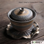 BORREY Puer Gaiwan Jaapani stiilis h&uuml;ppenuga teekann Teetass Kung Fu teekomplekt Rauast glasuuriga teekauss Kivin&otilde;ud Gaiwani k&auml;sit&ouml;&ouml; Style 2 Gaiwan 170ML