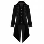 T&auml;iskasvanud meeste viktoriaanliku mantli kost&uuml;&uuml;m, must smoking, Halloweeni cosplay-kost&uuml;&uuml;m, frakk, gooti stiilis steampunk, trepir&otilde;ivas, mantel S must