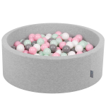 KiddyMoon 90x30cm/300 palli Pallid 7cm / 2,75 tolli sertifitseeritud baby vahtkummiga palliauku, helehall:valge/hall/m&uuml;nt/pulberroosa 90x30cm/300 balls