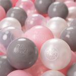 KiddyMooni pehmest plastikust m&auml;ngupallid lastele 100 palli/6cm-2,36 tolli v&auml;rvilised, p&auml;rl/hall/l&auml;bipaistev/heleroosa 100 Balls/6cm-2.36in