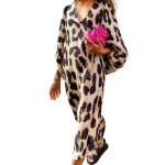 Naiste kleit V-kaelusega 3/4 varrukatega, mugav leopardimustriline avar elegantne peokleit t&auml;navar&otilde;ivad L Leopard Print