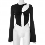 Mood Slim Fit V&auml;ljal&otilde;igatud Seksikad k&auml;rbitud topid &Uuml;markaelusega naiste T-s&auml;rk Flare Sleeve T-s&auml;rk As&uuml;mmeetriline Elegantne Must T-s&auml;rk Blusas 29848 S must