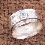 Sinise topaasiga keerlev s&otilde;rmus, Meditatsioonis&otilde;rmus, Keerlev s&otilde;rmus, K&auml;sitsi valmistatud s&otilde;rmus, 925 h&otilde;bes&otilde;rmus, Unisex kingitus 6