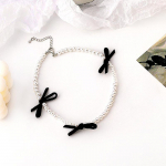 Naiste Pearl Bowknot kaelakee Choker Elegantne Pael Must Sweet Y2K Ehted Reguleeritav