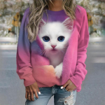 Cute Kitten Print naiste &uuml;mara kaelusega kampsun 2023. aasta s&uuml;gis, uus naiste vabaaja topp, mugav ja suurema suurusega kampsun S