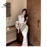 Disainitaju Ni&scaron;&scaron; Elegantne &Uuml;hev&auml;rviline V-kaelusega Žakaarkangas &Otilde;&otilde;nes Seksikas Slim-Fit Pikkade varrukatega Kalasaba kleit XS must