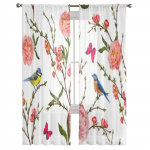 Birds Butterfly Pojeng Lill L&auml;bipaistvad aknakardinad Elutoa Magamistoa Kaasaegsed Voile T&uuml;llkardinad Kangast kardinad k&ouml;&ouml;ki 135W x 114H(cm)