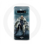 &Uuml;mbris Samsung Galaxy S10 Vikings Series 6. hooaja jaoks Ragnar Lothbroki logo V M&otilde;&otilde;k, hall h&auml;gune taust
