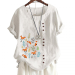 Stiilne mustriga mustriga naiste mugav puuvillane linane vabaaja t-s&auml;rk &uuml;mara kaeluse ja l&uuml;hikeste varrukatega S-5XL 5XL