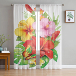 &Otilde;itsevad lilled lehed Liblikad l&auml;bipaistvad kardinad magamistoa elutuppa Voile aknakardinad t&uuml;llkardinad lastetuppa 135W x 114H(cm) beige