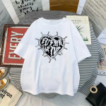 Y2k Fashion Goth Vintage Print naiste T-s&auml;rk Harajuku t&auml;navar&otilde;ivad Tume gooti Emo Alt L&uuml;hikeste varrukatega O-kaelusega lahtised mustad T-s&auml;rgid S valge