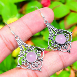 Natural Rose Quartz Gemstone Handmade 925 Sterling Silver Earring 1.97 j4q12