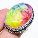 Natural Rainbow Solar Quartz Gemstone 925 Sterling Silver Ring Size 8 m1z14