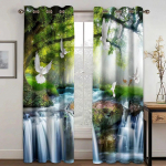 Mountain Streams kosk Looduslik maastik Pimendavad kardinad Elutuba Magamistoa Aknakatted Kodu K&otilde;rge varjundiga kardin Uus W50xH130(CM)x2PCS-Rod pocket