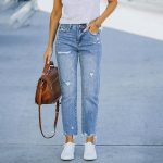 Stretch naiste teksad Rebenenud teksariidest pliiatsp&uuml;ksid L helesinine v&auml;rv