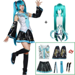Miku Cosplay t&auml;iskomplekt h&otilde;bedane nahast kangast &uuml;likond Miku Cosplay peakate, kost&uuml;&uuml;miriietus JK meremehe kleit keskkooli vormiriietus Hallow S-(Full set+wig) black