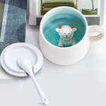 Loominguline kaanega keraamiline kruus Lusikas armas naiste Korea vee hommikus&ouml;&ouml;gitass Paari piimakohvi teetass One size