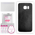 apgo Protective Skin Sticker for the back compatible with Samsung Galaxy S6 Edge SM-G925F, Wrap Film, Foil, Vinyl - Pattern Black Leather