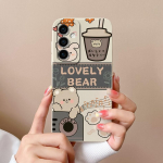 Telefoni &uuml;mbrise kaaned Samsung Galaxy S24 Ultra F15 S24+ A55 A15 M15 Cute Bear Multifilmi mustriga p&otilde;rutuskindel silikoonist pehme kvaliteetne kaitseraua Samsungile Samsung A55