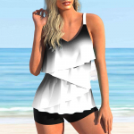 Naiste ujumisriided Tankini 2-osaline ujumistrikoo, sinine lootoseleheline gradienttr&uuml;kiga supluskost&uuml;&uuml;mid XL