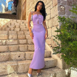 Suvine seksikas &otilde;&otilde;nsas puhkuseks m&otilde;eldud kleit naistele Varrukateta elegantne &otilde;huke &otilde;lgadeta kleidid Naiste pidumood Street Bodycon l&otilde;hikuga kleit, naine S lilla