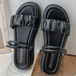 Naiste beež plisseeritud disainiga rihmikud, kroogitud detailid, avatud varbaga platvormsandaalid, igap&auml;evajalatsid 35 beež