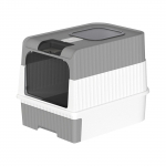 Eriti suur sahtlit&uuml;&uuml;pi kassiliivapott, t&auml;ielikult suletud, intelligentne steriliseerimis- ja desodoreerimispott kassile hall v&auml;rv