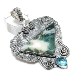 Natural Indian Moss Agate, Topaz 925 Sterling Silver Jewelry Pendant 2.60 q2z67