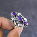 Natural Sage Amethyst Gemstone Handmade 925 Sterling Silver Ring Size 8 n2q48